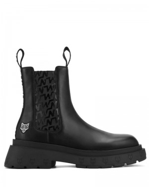 Black Naked Wolfe Caution Leather Men's Boots | DUBLIN 7405123UY