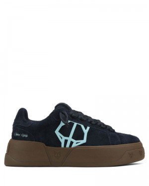 Black Naked Wolfe Kray Hairy Cow Suede Ocean Men's Sneakers | IRELAND 8971402XQ