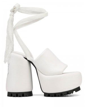 White Naked Wolfe Wonder Leather Women's Platform Sandals | IRELAND 3498716WL