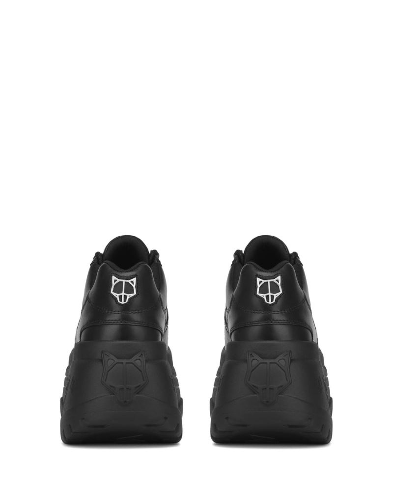 Black Naked Wolfe Satisfy Leather Women's Sneakers | IRELAND 5406738JM