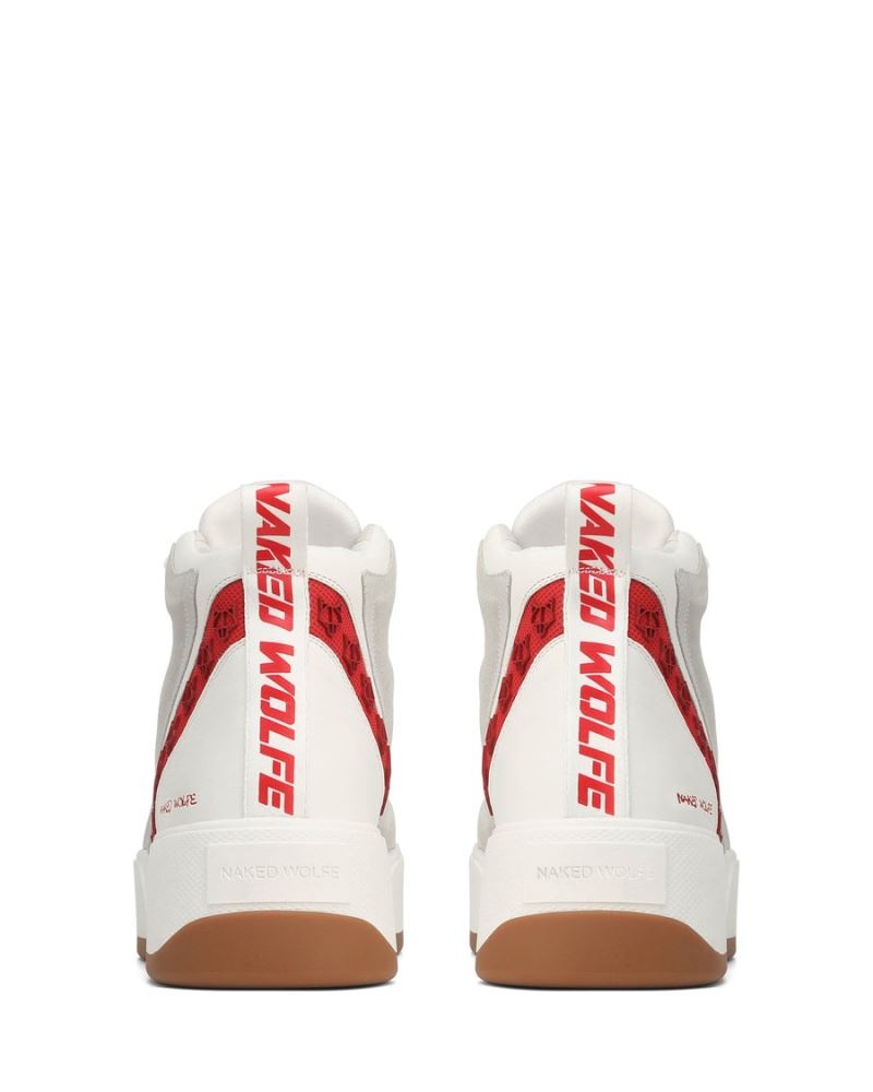 White / Red Naked Wolfe King Leather Men's Sneakers | DUBLIN 8254039GU